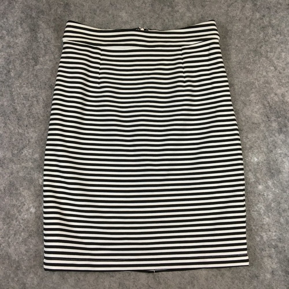 Sugarlips Skirt S Pencil Black White Striped Heavy Knit Career Lined Zip Up